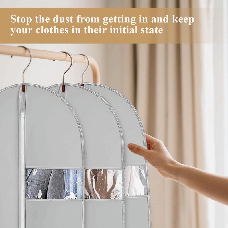 JOLYEAK 55-Inch Garment Bags Covers,Hanging Clothes Bag, Suit Cover Bags with Clear Window for Hanging Closet Clothes Storage and Travel (Gray-55Inch) - Image 5